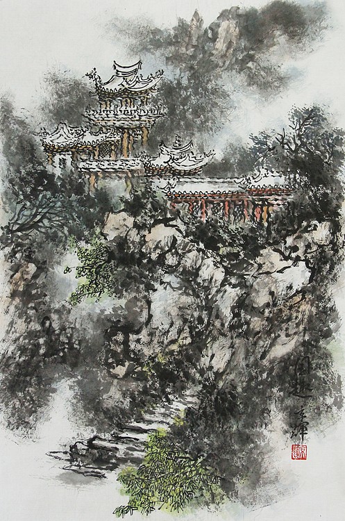 中国写意楼阁山水画派传承人 宋京辉 精品山水