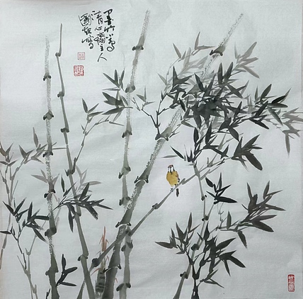 清心斋主 墨竹小鸟