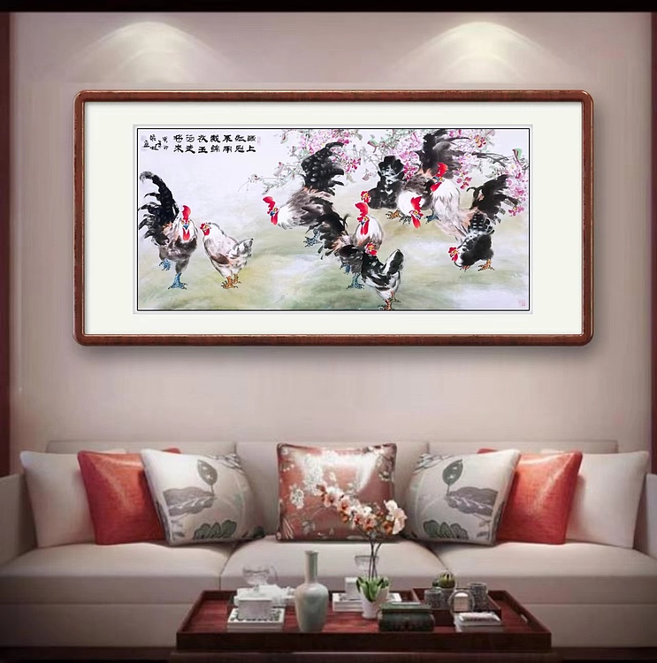 高晓林 （4143）我家以及美术师，江苏省美协会员，准六尺群鸡图