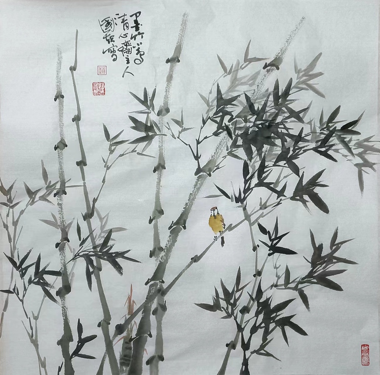清心斋主 墨竹小鸟