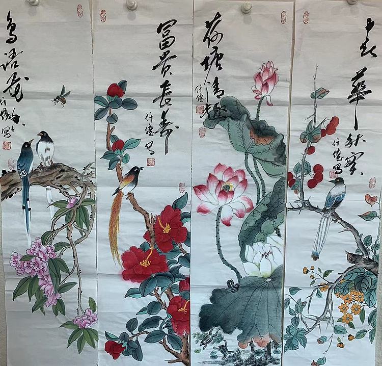 仟亿 花四条屏