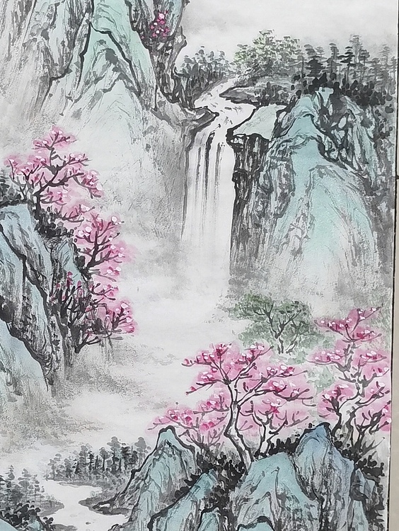 周植筠 瀑布横飞翠壑间