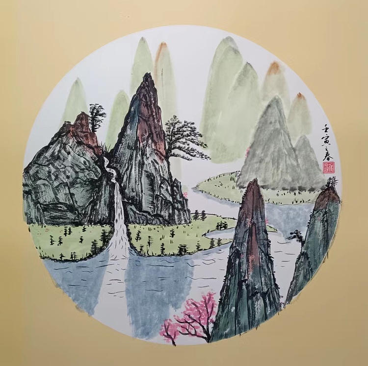 云海松涛 山水团扇六连幅