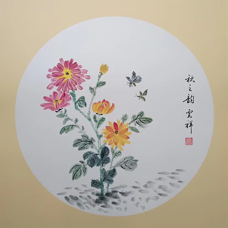 云海松涛 花鸟团扇四连幅