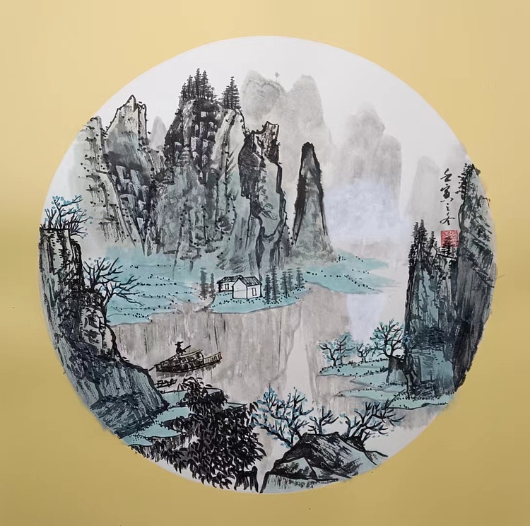 云海松涛 山水团扇六连幅