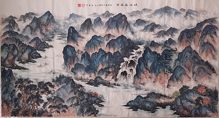 胡强 中华海峡国画研究会常务理事 特聘职业书画家 空靈 峡江高遠图