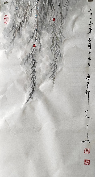 静心虾屋主人 中国书画家协会会员司卫兵【柳荫虾趣图】