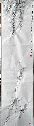 静心虾屋主人 中国书画家协会会员司卫兵【柳荫虾趣图】