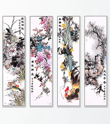 高晓林 （4238）江苏省美协会员，国家一级美术师，4条屏花鸟组合