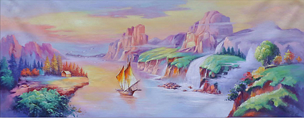 胡冰 油画《轻舟已过万重山》70x180cm