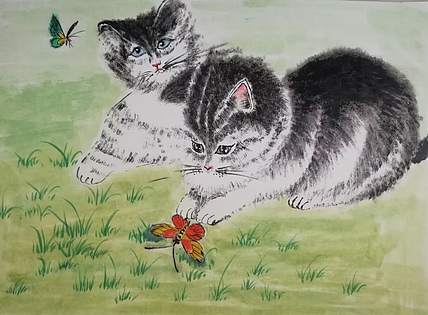 贺国平 国画（可爱的猫咪）