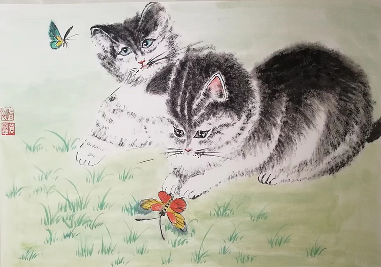 贺国平 国画（可爱的猫咪）