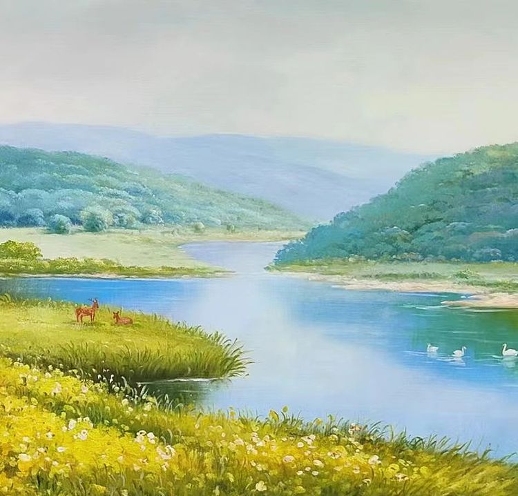 胡冰 胡冰 油画《湖》70x180cm