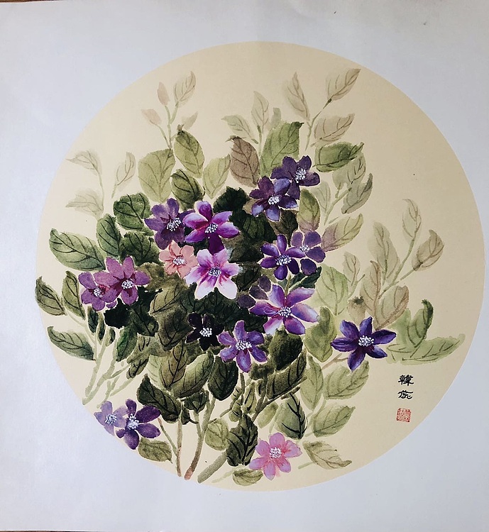 雪中寒蕊 团扇花卉