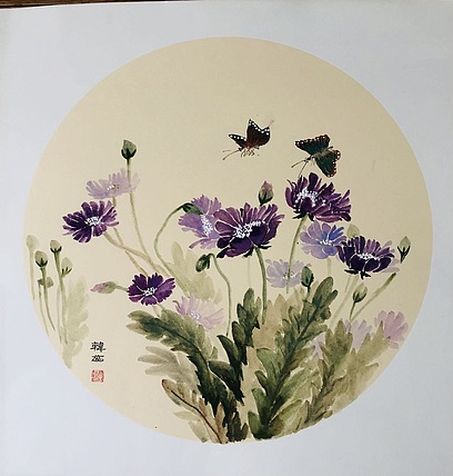 雪中寒蕊 团扇花卉