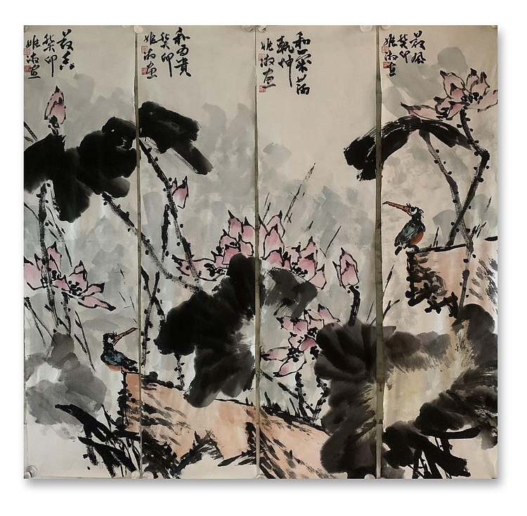 董姬湘 荷花四条屏