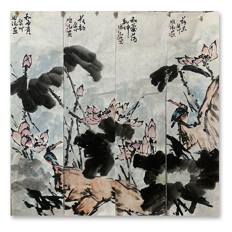 董姬湘 荷花四条屏