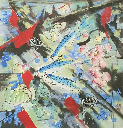 著名画家石齐学生 何金雨 精品国画（带合影）