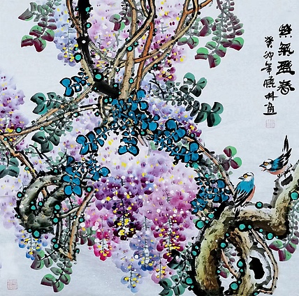 高晓林 （4388）国家一级美术师江苏省美协会员，大尺幅重彩紫藤斗方
