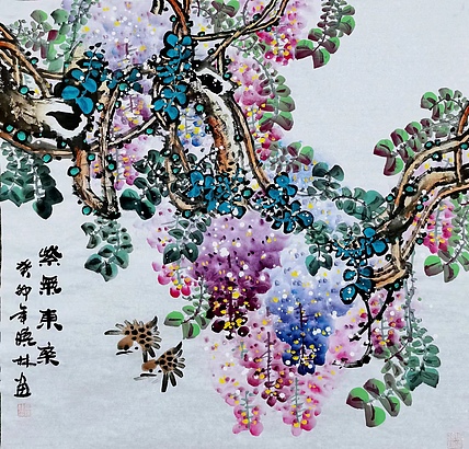 高晓林 （4390）国家一级美术师江苏省美协会员，大尺幅重彩紫藤斗方