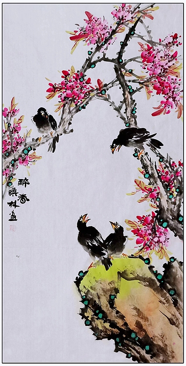 高晓林 （3883）国家一级美术师江苏省美协会员，玄关画《醉春》