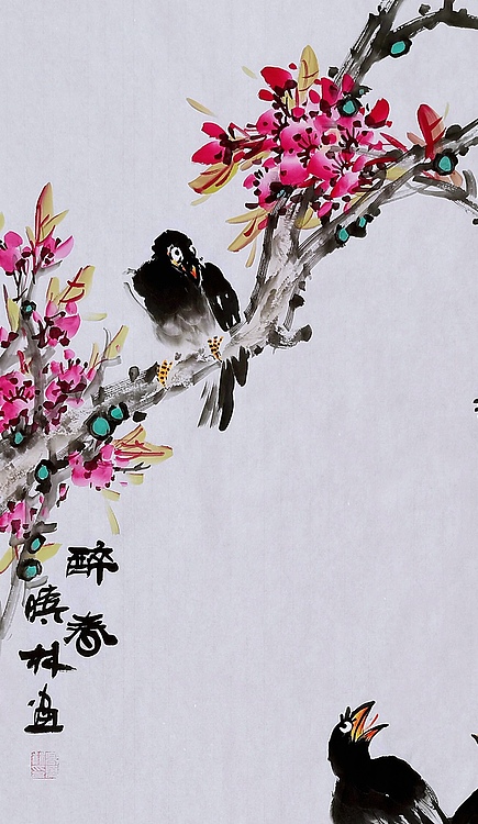 高晓林 （3883）国家一级美术师江苏省美协会员，玄关画《醉春》