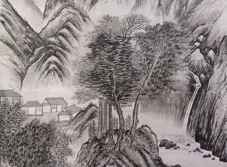 云海松涛 仿古国画 墨韵
