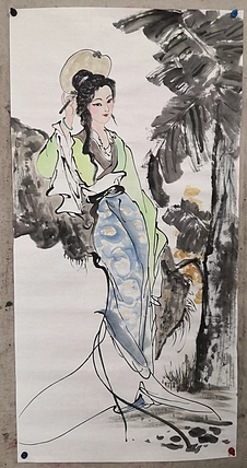 粟承志 执扇仕女