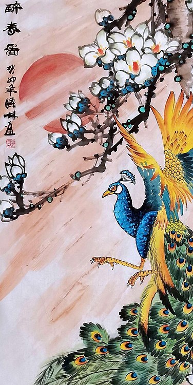 高晓林 （4413）国家一级美术师，江苏省美协会员，四尺中堂《醉春图