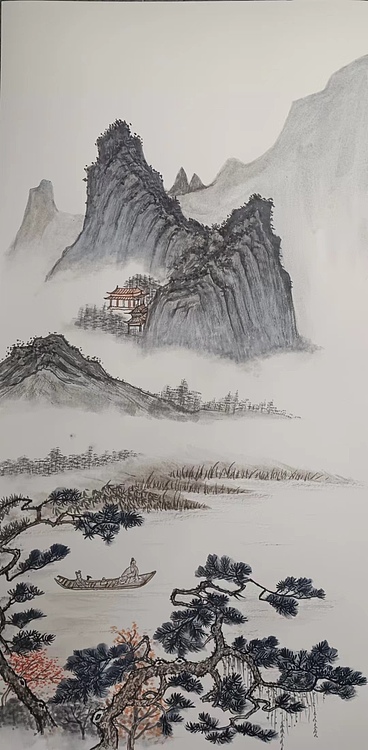 云海松涛 仿陈少梅画四连幅