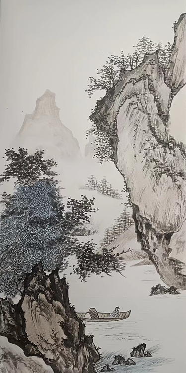 云海松涛 仿陈少梅画四连幅