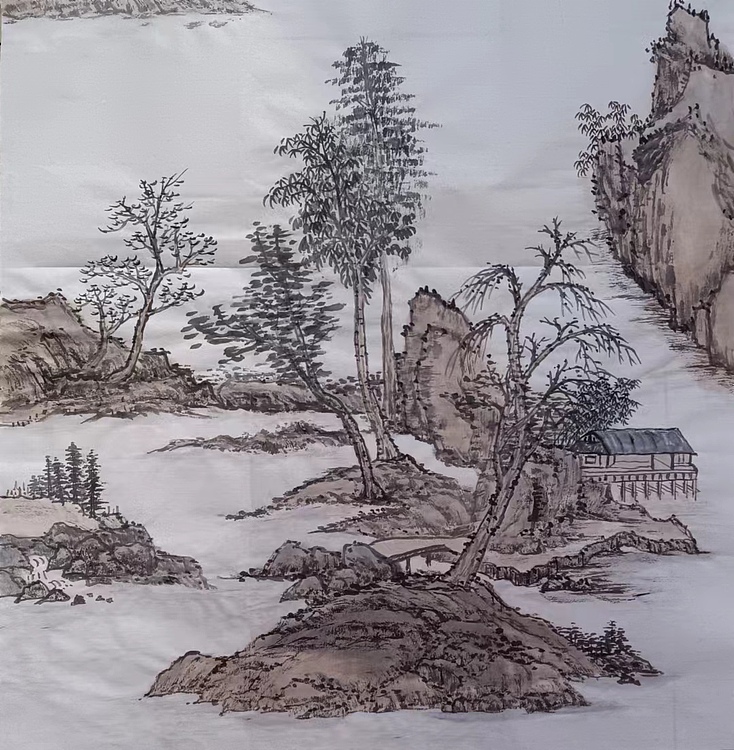 云海松涛 仿古画 湖山水榭图