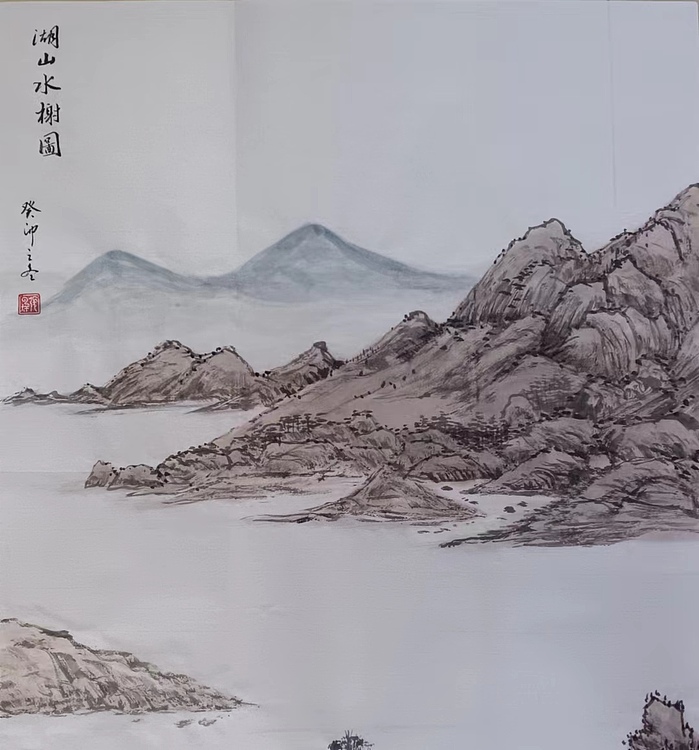 云海松涛 仿古画 湖山水榭图