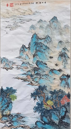 胡强 中华海峡国画研究会常务理事 特聘职业书画家 空靈 溪江清韵图