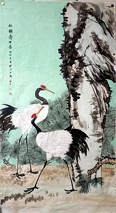 青年书画家 七汐 松鹤寿石图