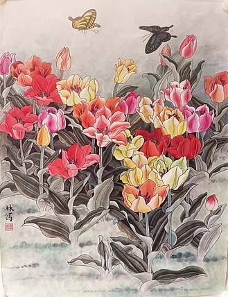 砚沐 花丛逐湖北美术学院艺术硕士李林国画作品