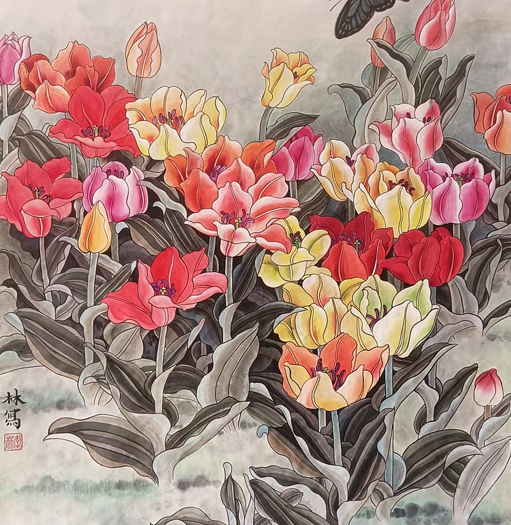 砚沐 花丛逐湖北美术学院艺术硕士李林国画作品