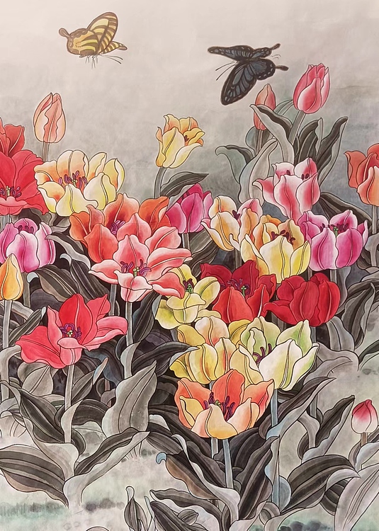 砚沐 花丛逐湖北美术学院艺术硕士李林国画作品