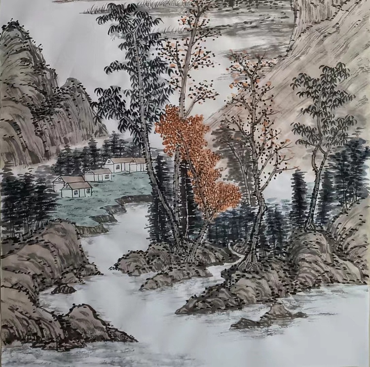云海松涛 国画湖山秋色