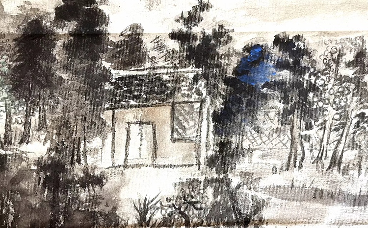 无 水墨淡彩山水