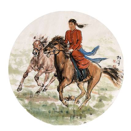 中国美术家协会会员&middot; 谢凯泽《驰骋》人物 D59