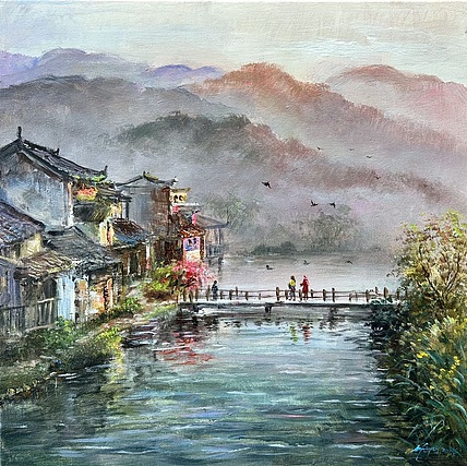梁峰 山村晨雾