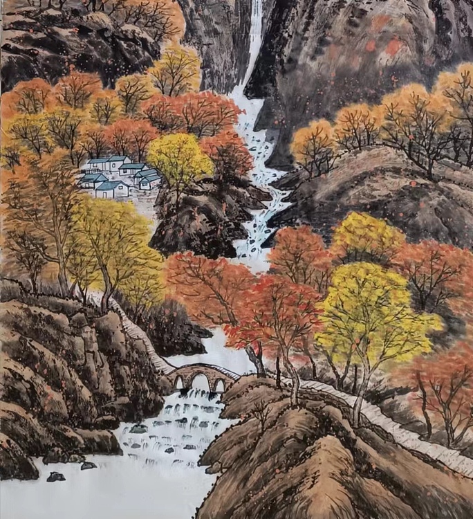 云海松涛 国画远村红树秋如画