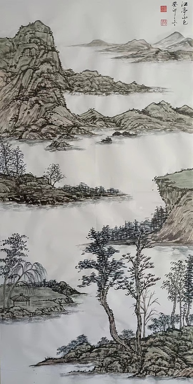 云海松涛 国画 江亭山色图