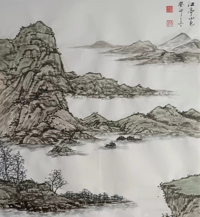 云海松涛 国画 江亭山色图