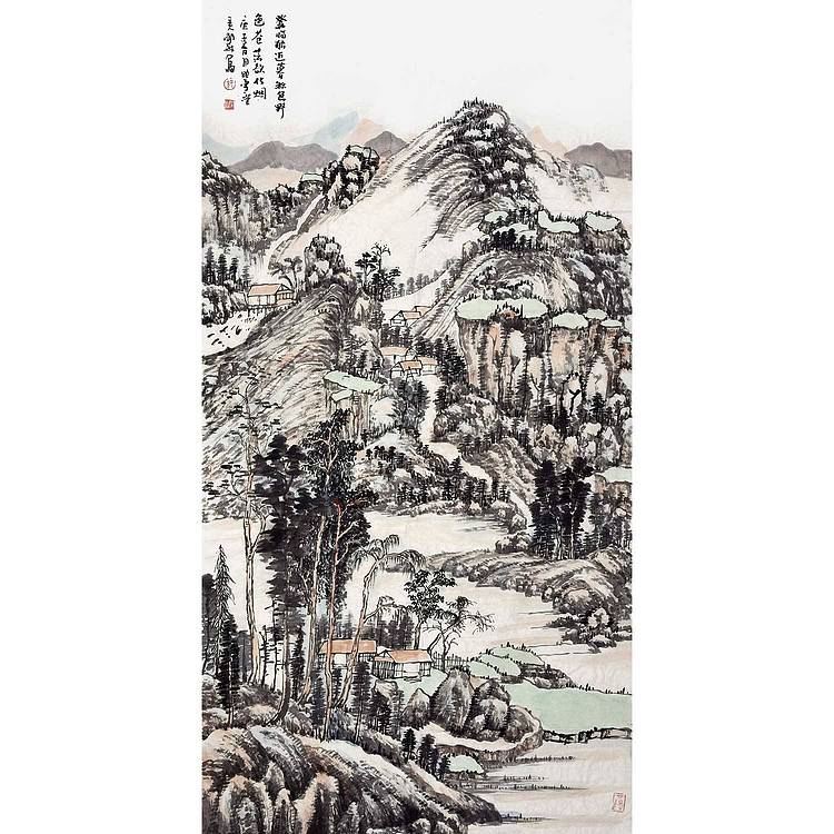 中美协会员 孙开林《暮色秋烟》山水 136 68