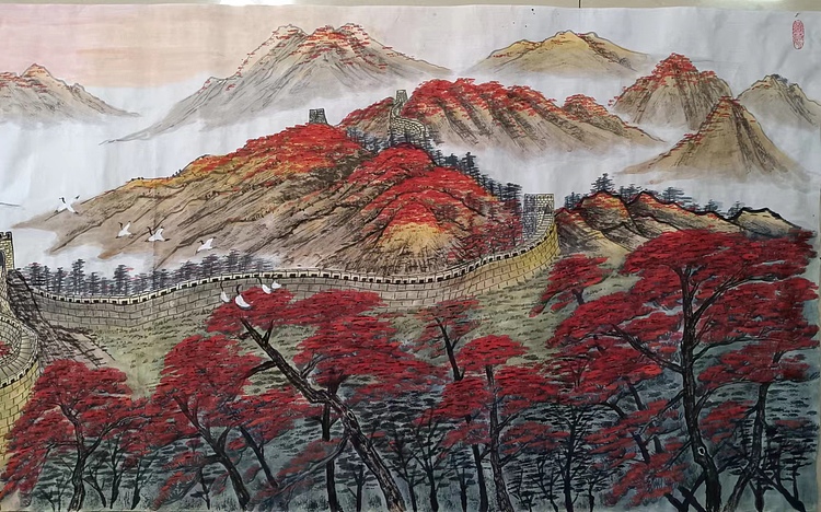 云海松涛 大尺幅国画 长城雄风万里长