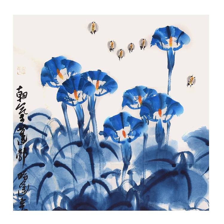 陕西省美协书协会员 王录山《朝气蓬勃》花鸟 69 45