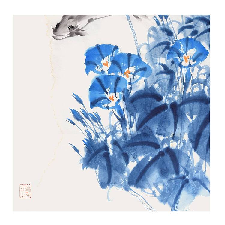 陕西省美协书协会员 王录山《牵牛花》花鸟 69 45