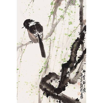 陕西省美协书协会员 王录山《柳絮斜飞》花鸟 69 46